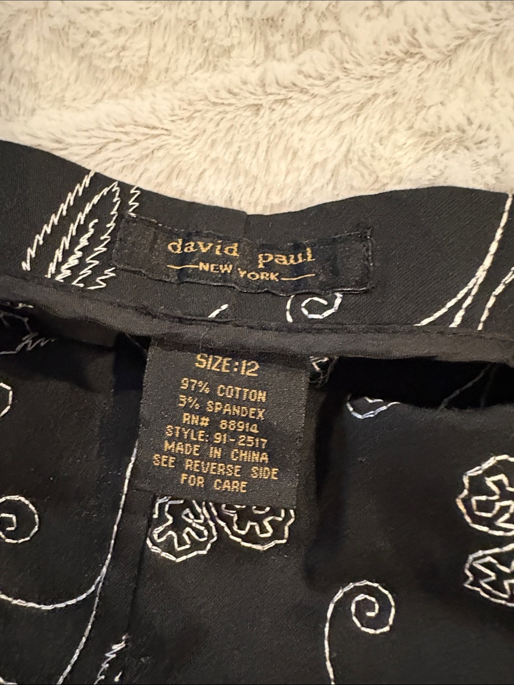 David Paul New York Black Pants with White Embroidery